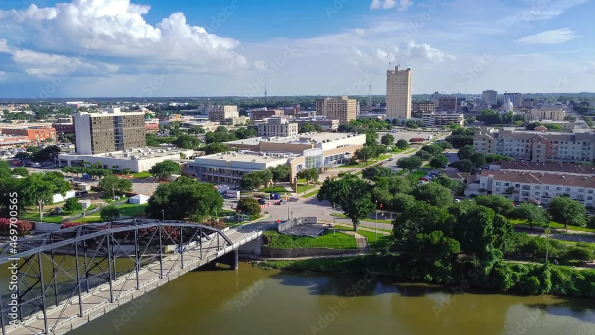 Texas city skyline at sunset