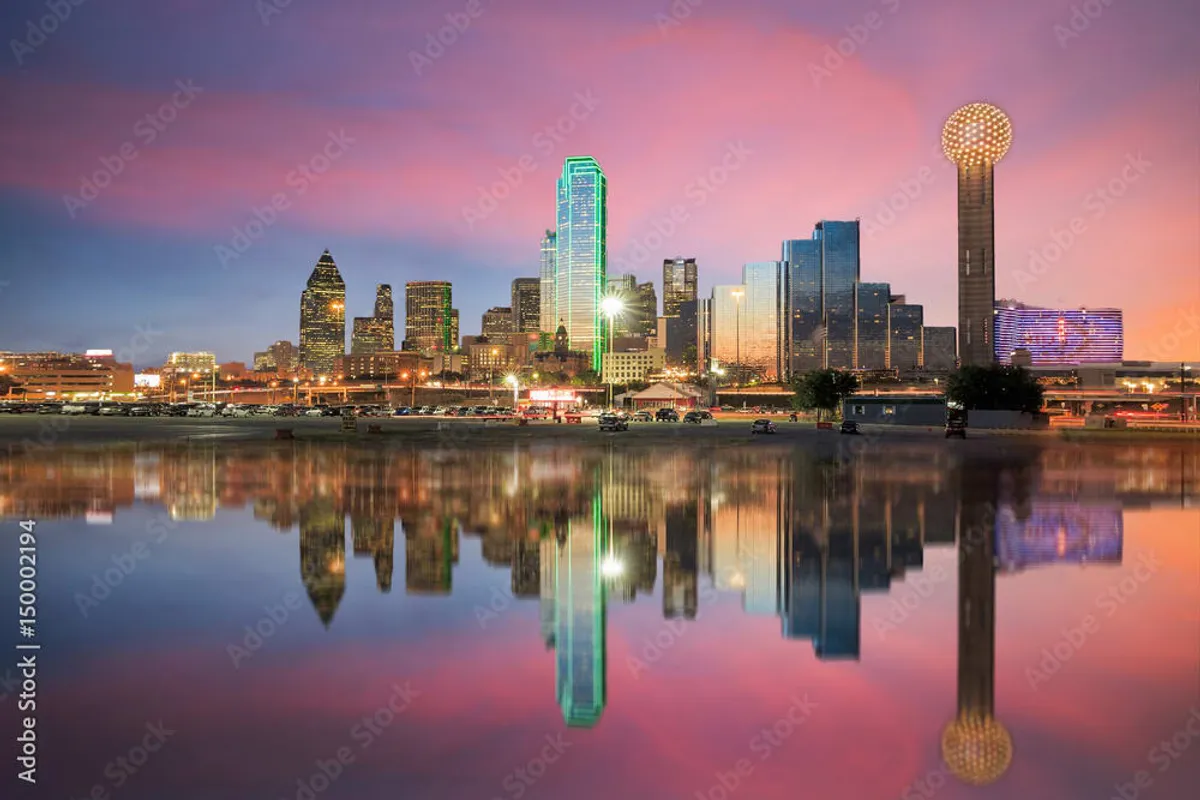 Texas city skyline at sunset